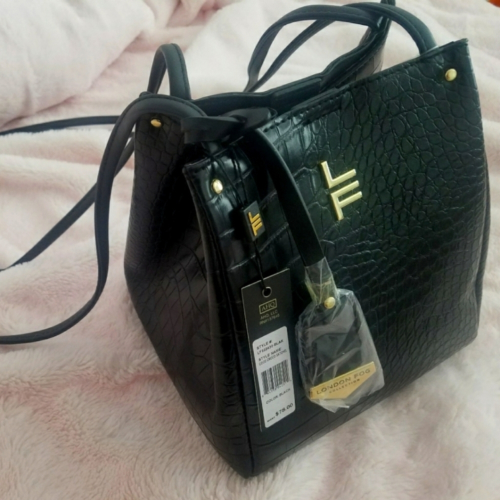 London Fog Textured Black Shoulder Bag NWT - Picture 4 of 6